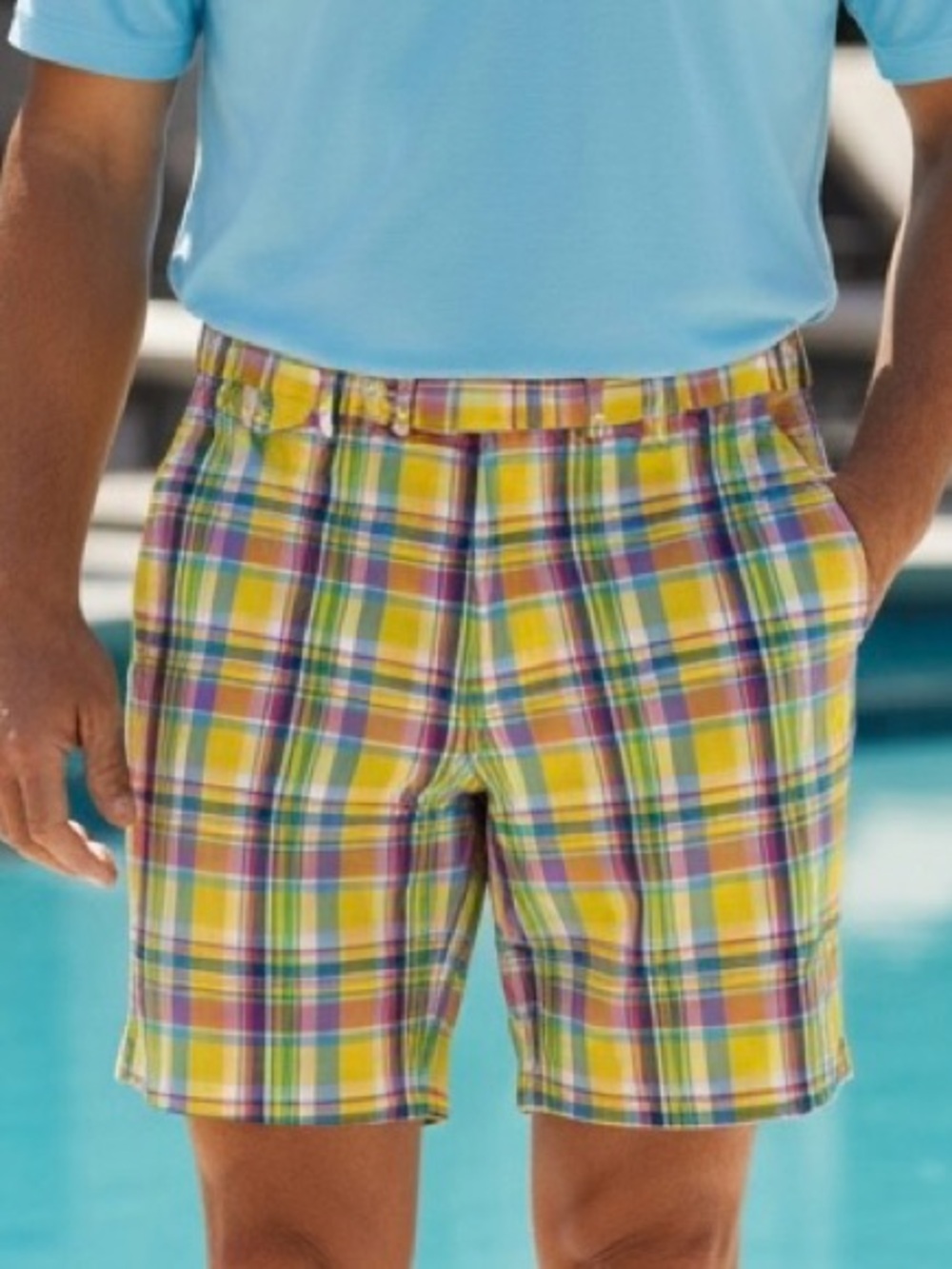 Ralph Lauren Polo Madras Plaid Flat Front Golf Shorts Size 38